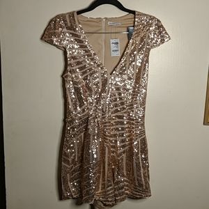 Charlotte Russe Champagne Cap Sleeve Sequin Romper
